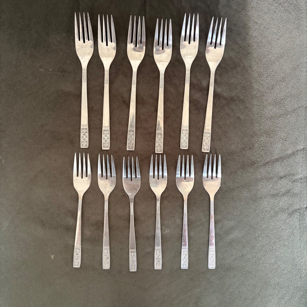 Customcraft Stainless Steel Forks 12pc Set Vintage Scroll Pattern Taiwan 6+6